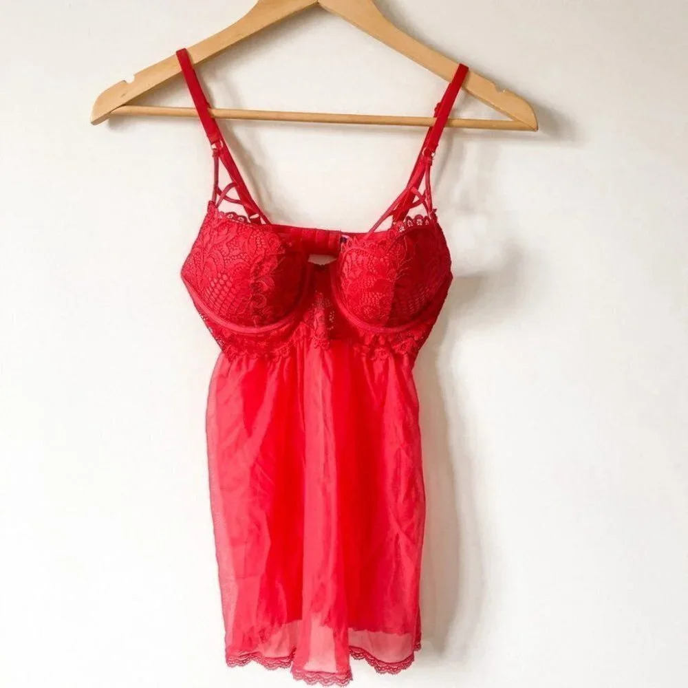La Senza Red Lace Bustier  Babydoll Lingerie Dress